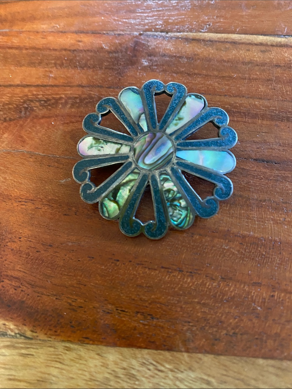 Martin campo TAXCO MEXICO 925 Silver Abalone Shell crushed turquoise Brooch